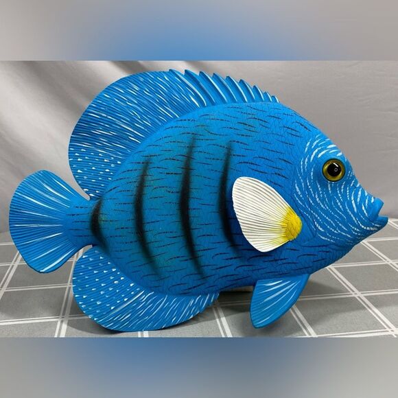 Blue Tropical Fish Large 3D Resin Wall Decor Tiki Bar Bath Beach Ocean Nautical - Picture 1 of 7